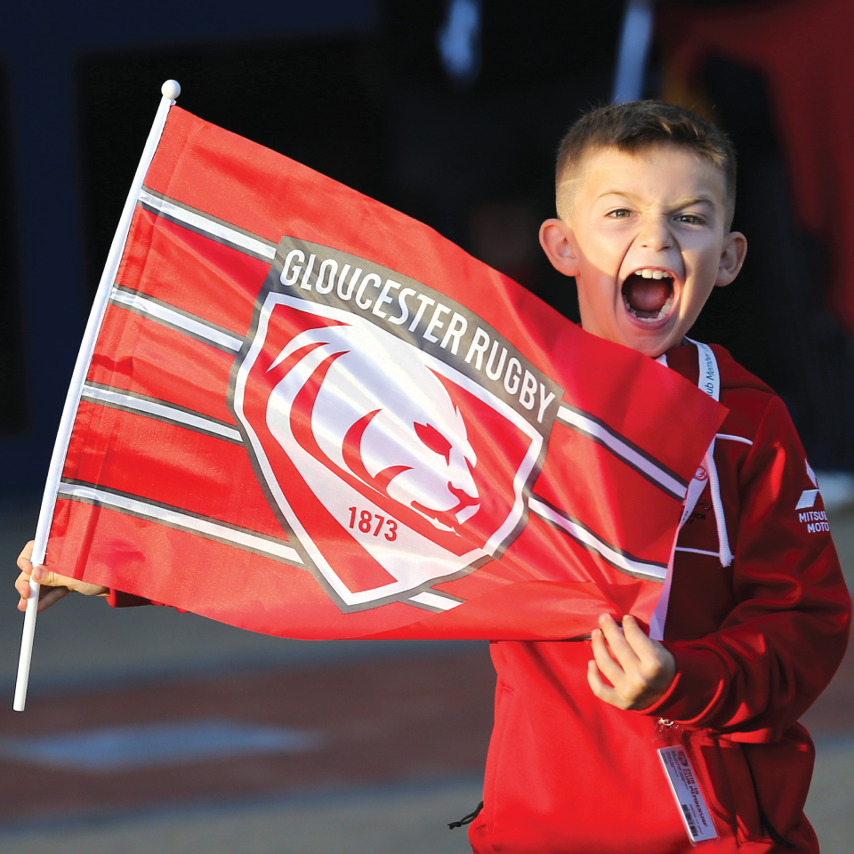 Gloucester Rugby fan branded flag branded merchandise branded kit