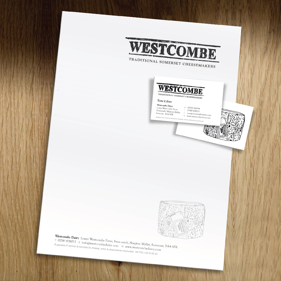 Westcombe Dairy Traditional Somerset Cheesemakers Business Card and Letterhead design