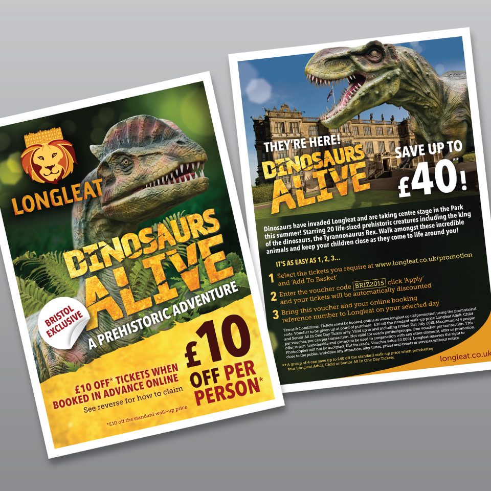 Longleat Dinosaurs Alive advertising marketing leaflet
