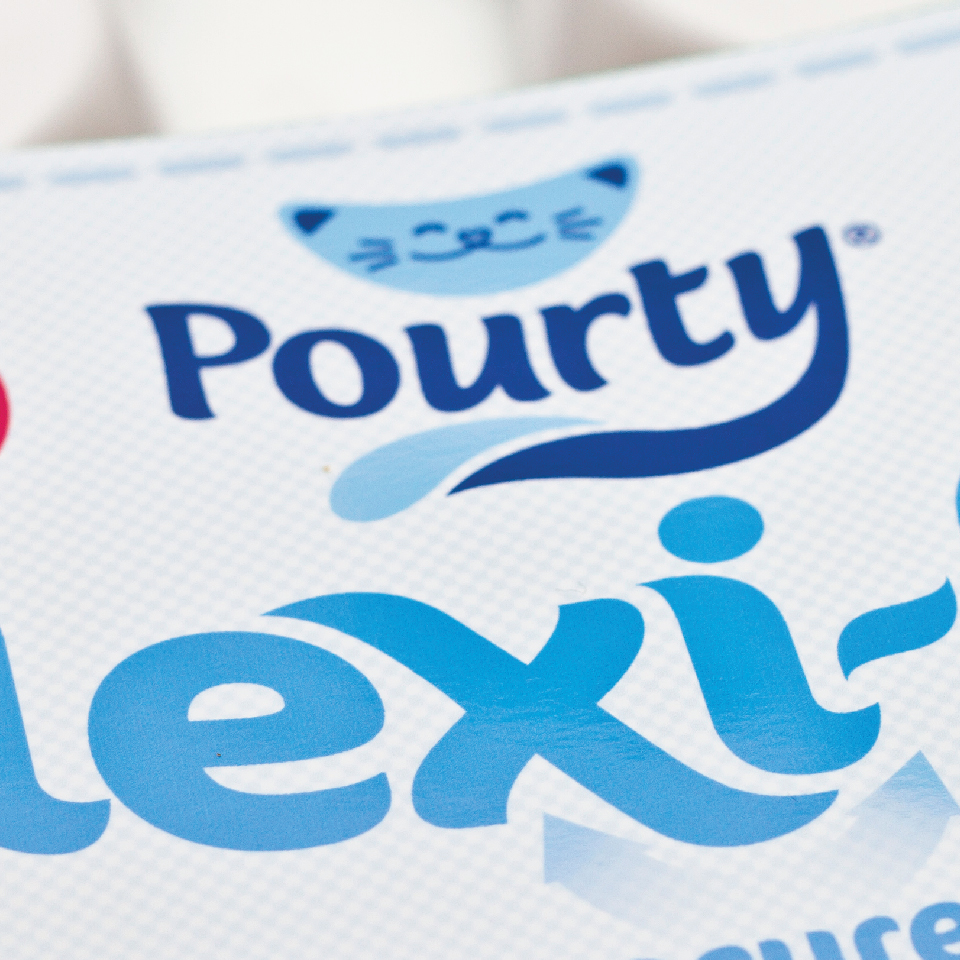 Pourty Flexi-Fit brand identity packaging