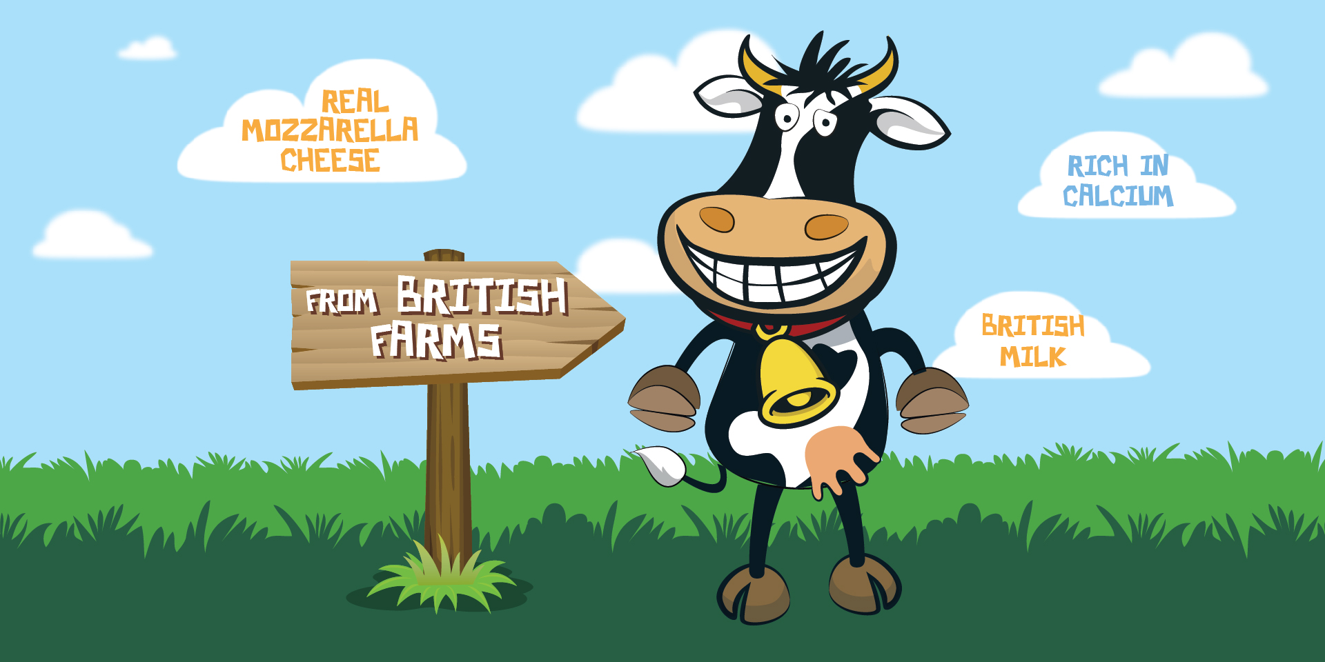 Cheese Peelers from British Farms cow character design brand messaging