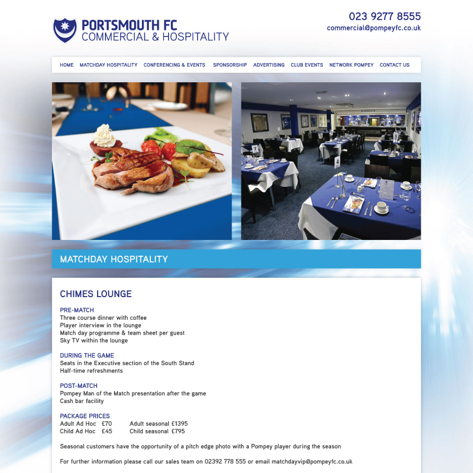 Portsmouth Football Club Corporate Hospitality Design
